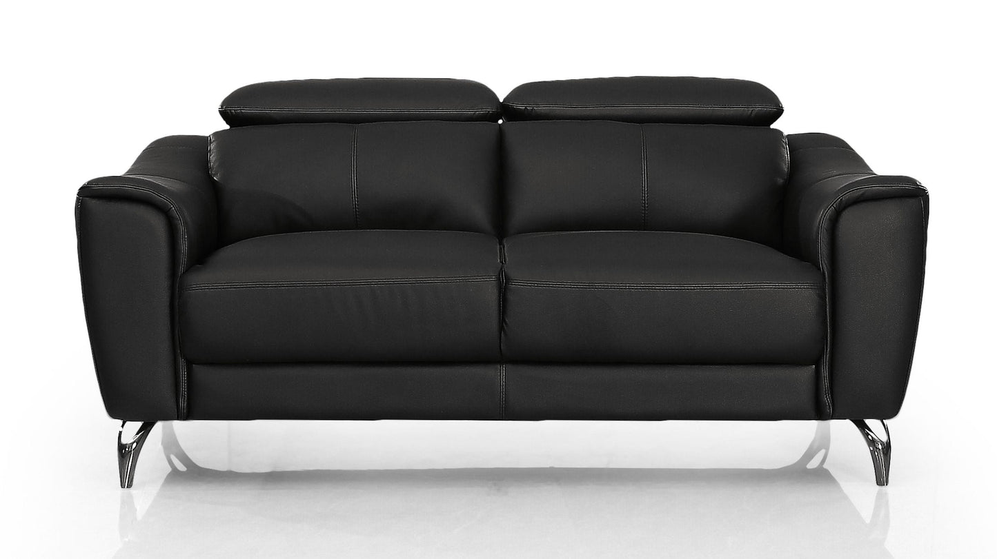 Divani Casa Danis - Modern Black Leather Loveseat
