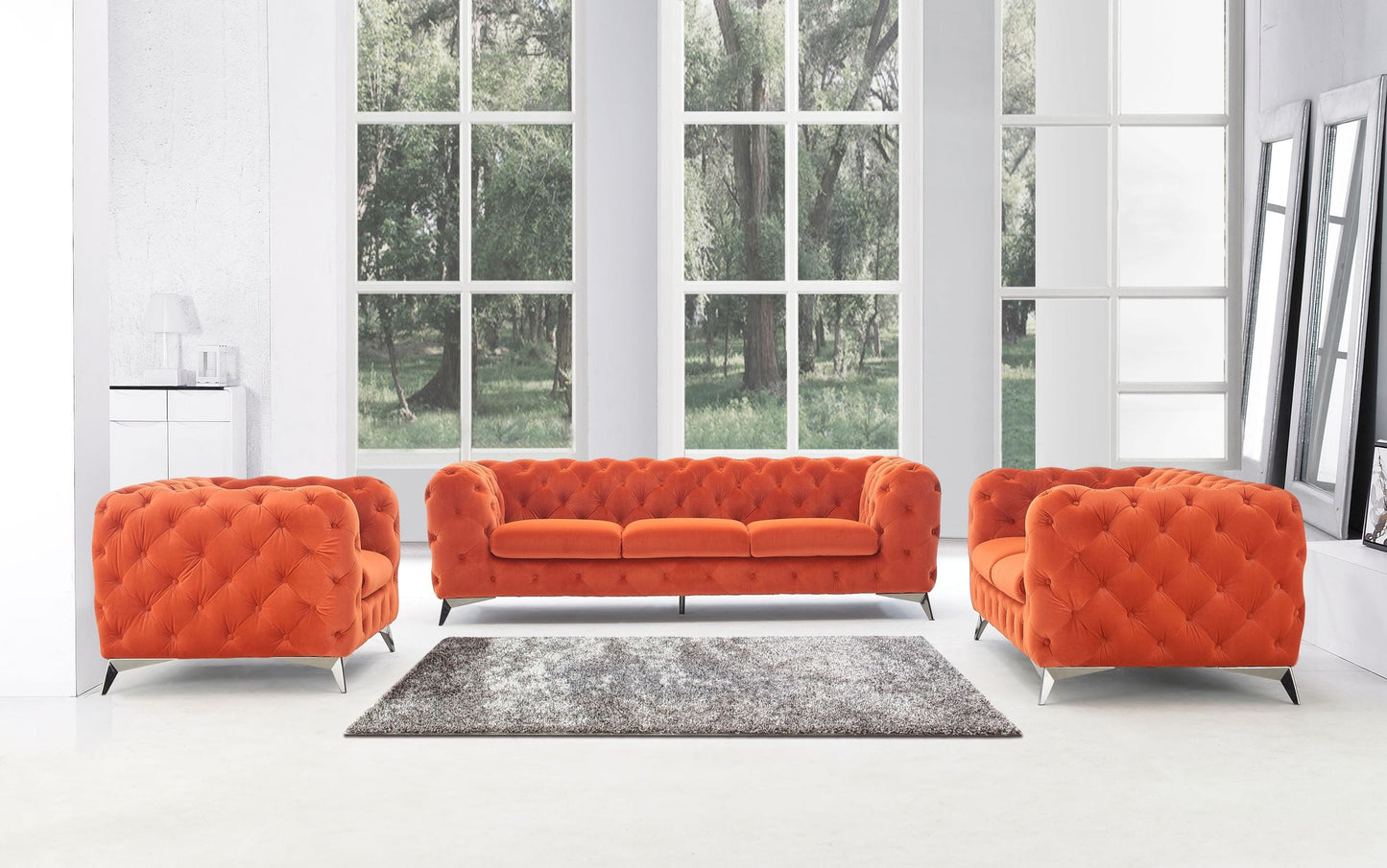 Divani Casa Delilah - Modern Orange Fabric Sofa Set