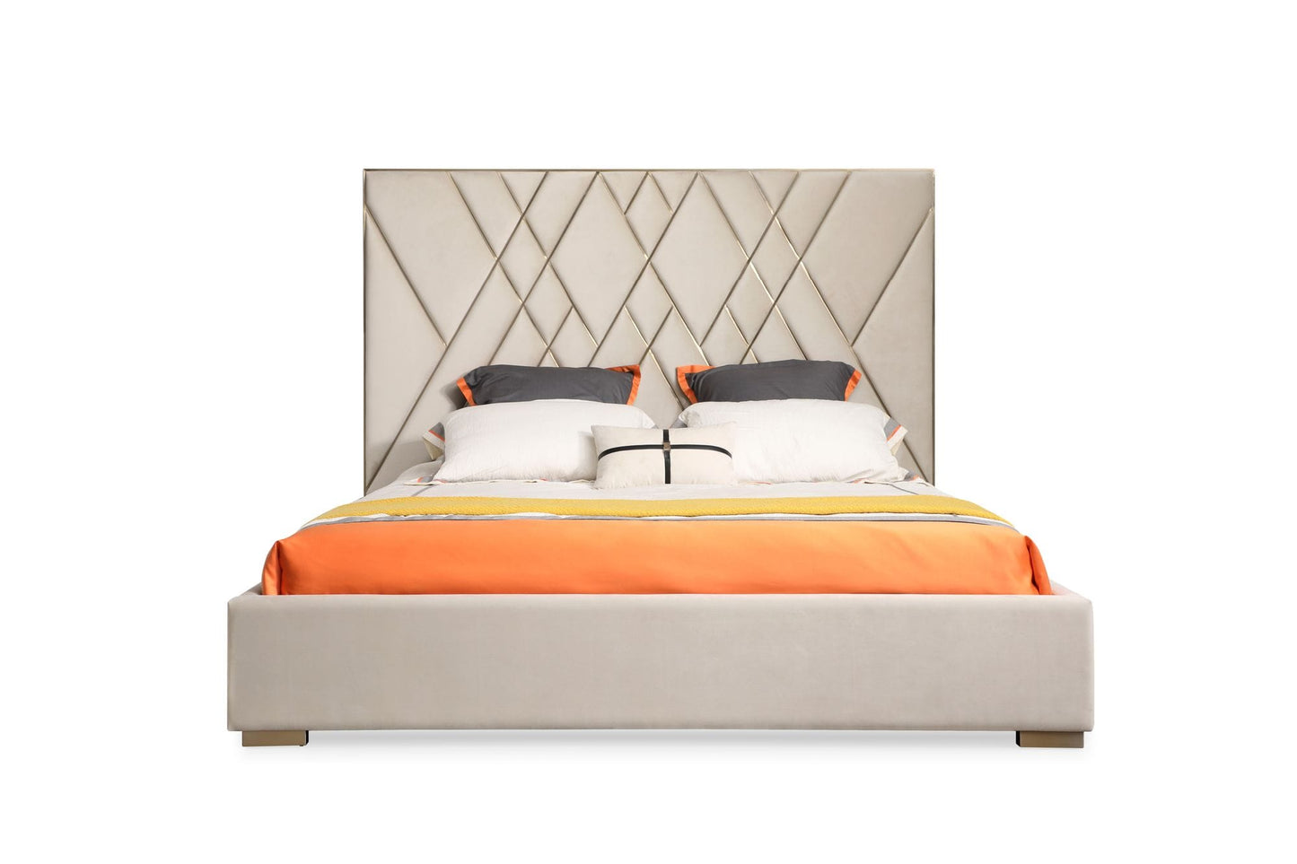 Modrest Eldora - Glam Beige Velvet and Brushed Brass Bed