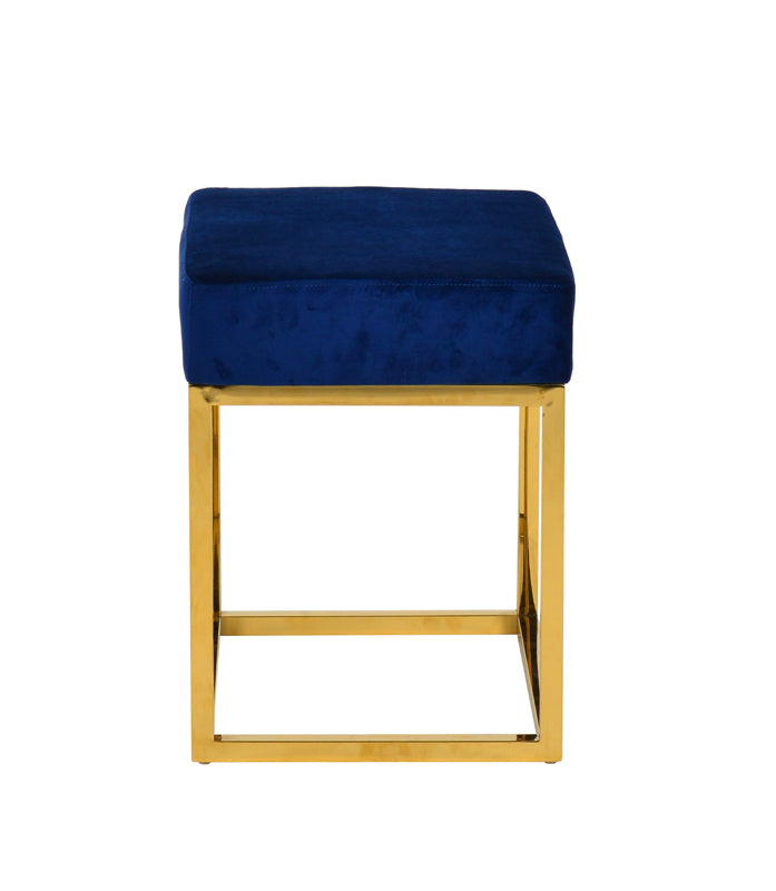 Modrest Downey Modern Blue Velvet & Gold Stool Ottoman
