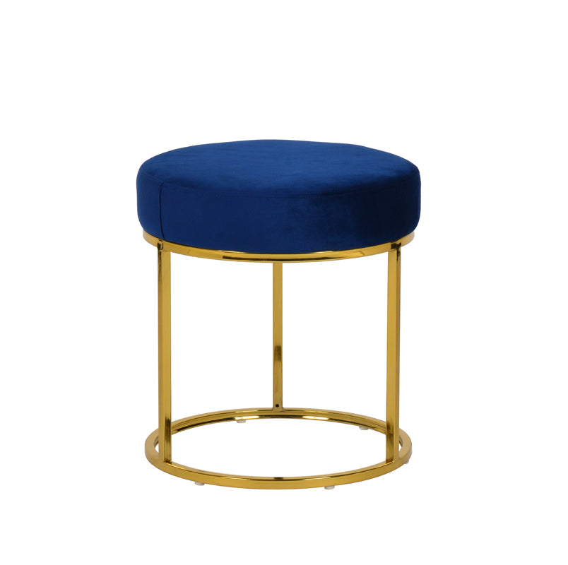 Modrest Elmont Modern Blue Velvet & Gold Stool Ottoman