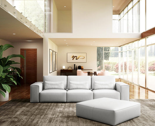 Coronelli Collezioni Hollywood - Italian Leather White Sectional Sofa with Ottoman