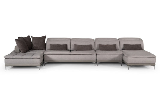 David Ferrari Horizon - Modern Grey Fabric + Grey Leather U Shaped Sectional Sofa