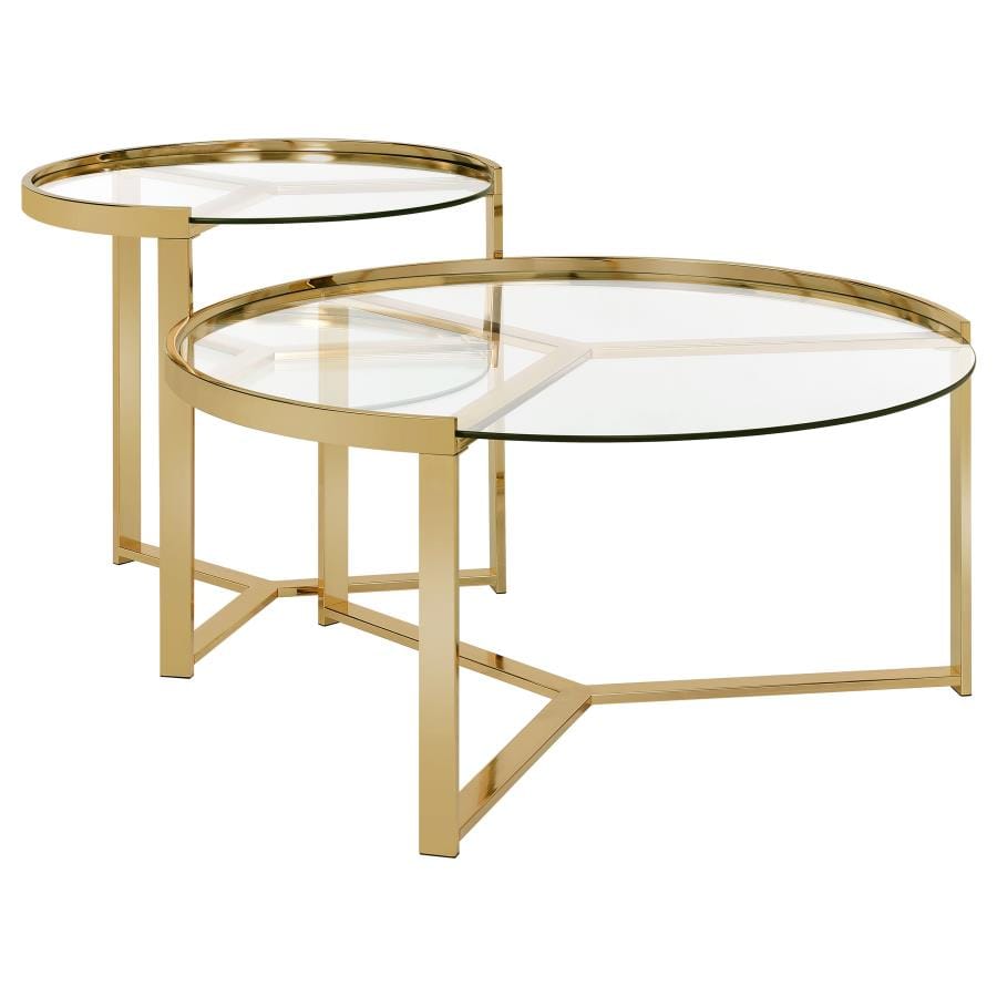 em Delia 2-piece Round Nesting Table Clear and Gold