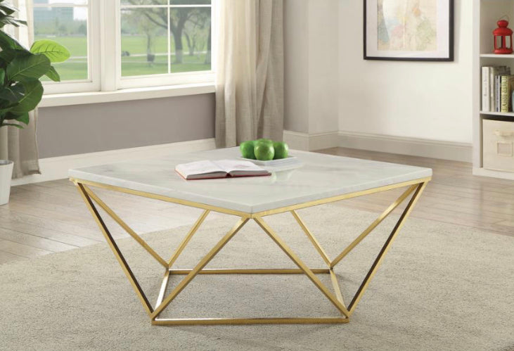 Meryl Square Coffee Table White and Gold