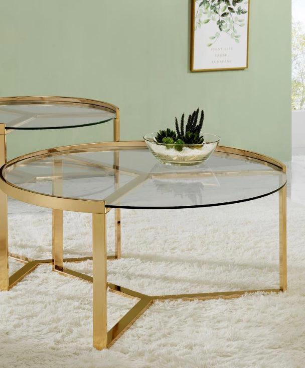 em Delia 2-piece Round Nesting Table Clear and Gold