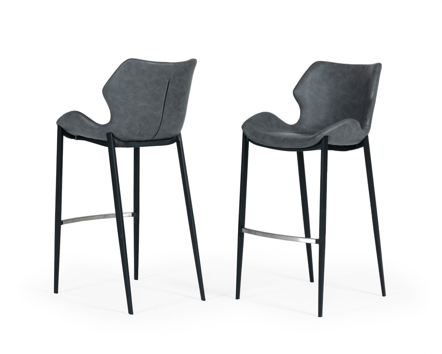 Modrest Ithaca - Industrial Dark Grey Eco-Leather Bar Stool (Set of 2)