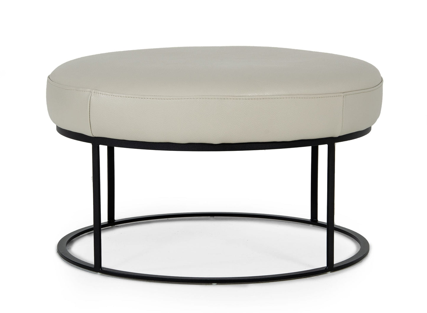 Divani Casa Jacoba - Modern Light Grey Leather Round Ottoman