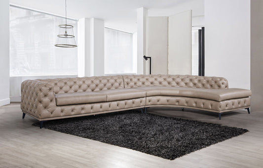 DIvani Casa Kohl - Contemporary Tan RAF Curved Shape Sectional Sofa w/ Chaise