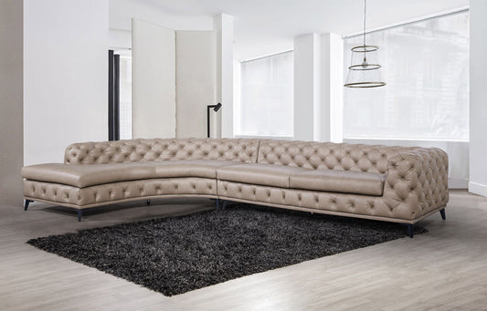 DIvani Casa Kohl - Contemporary Tan LAF Curved Shape Sectional Sofa w/ Chaise
