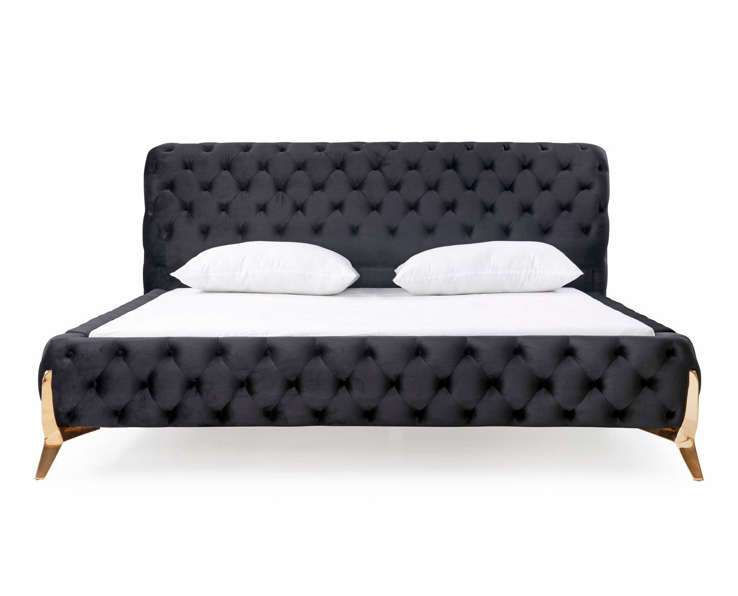 Eastern King Modrest Legend - Modern Black Velvet & Rosegold Bed