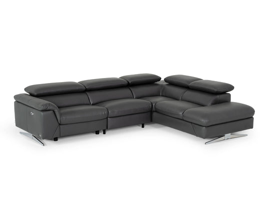 Divani Casa Maine - Modern Dark Grey Eco-Leather Right Facing Sectional Sofa with Recliner