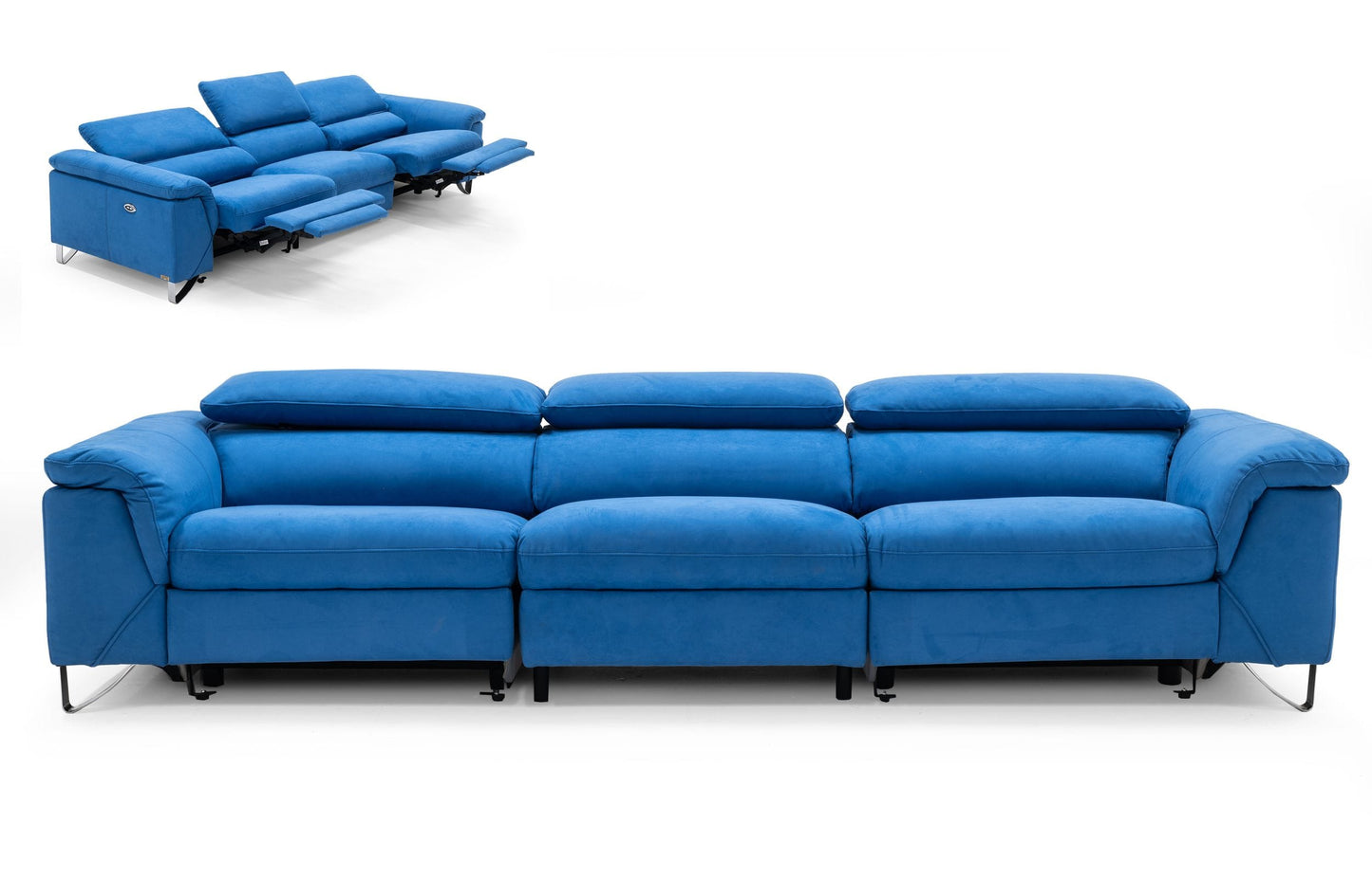 Divani Casa Maine - Modern Royal Blue Fabric Sofa w/ Electric Recliners