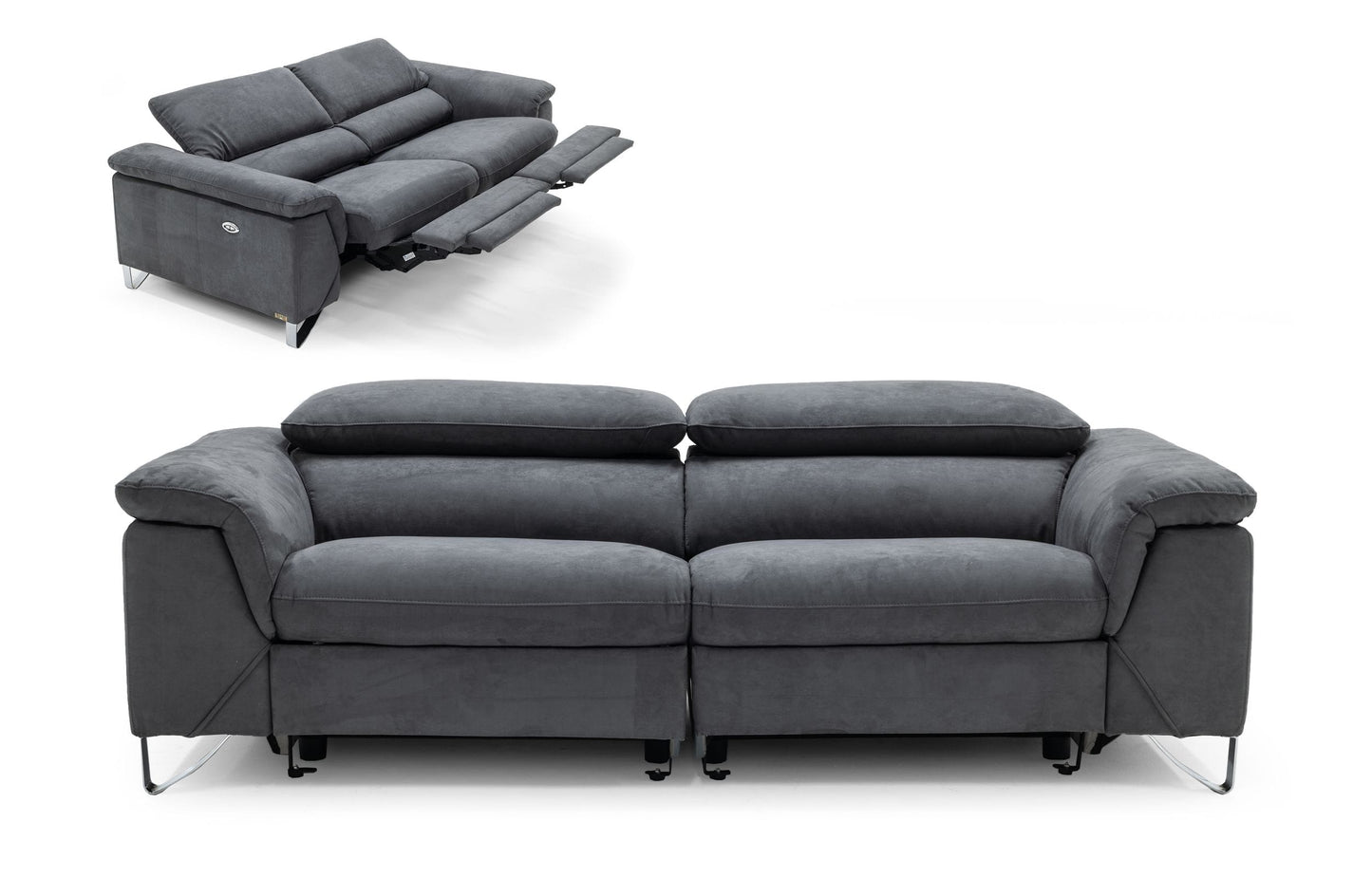 Divani Casa Maine - Modern Dark Grey Fabric Sofa w/ Electric Recliners