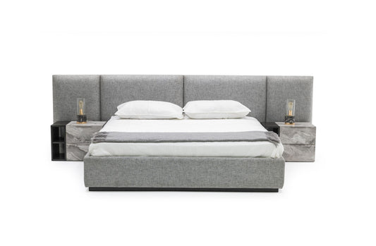Eastern King Nova Domus Maranello - Modern Grey Fabric Bed w/ Two Nightstands