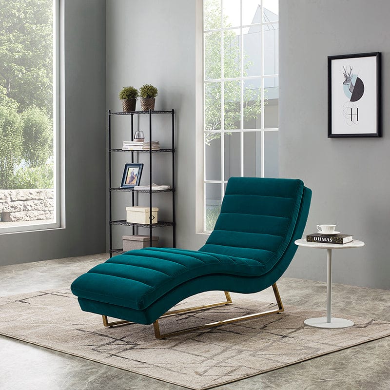 Divani Casa Auburn Modern Green Velvet Lounge Chaise