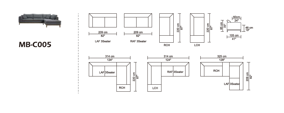 Divani Casa Hickman - Modern Dark Grey Fabric Right Facing Sectional Sofa