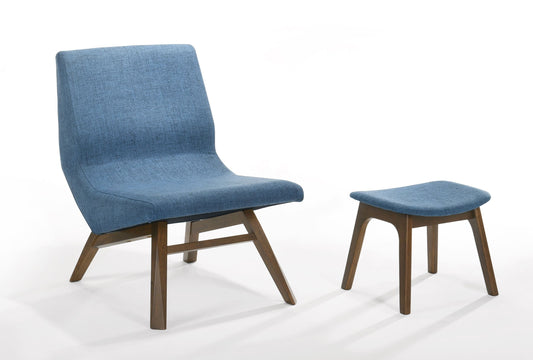 Modrest Whitney - Modern Blue & Walnut Accent Chair & Ottoman