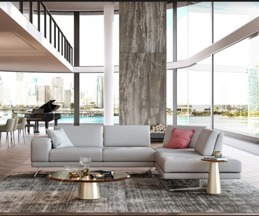 Coronelli Collezioni Mood - Contemporary Grey Leather Right Facing Sectional Sofa