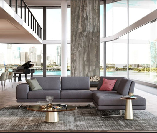 Coronelli Collezioni Mood - Contemporary Blue Leather Right Facing Sectional Sofa