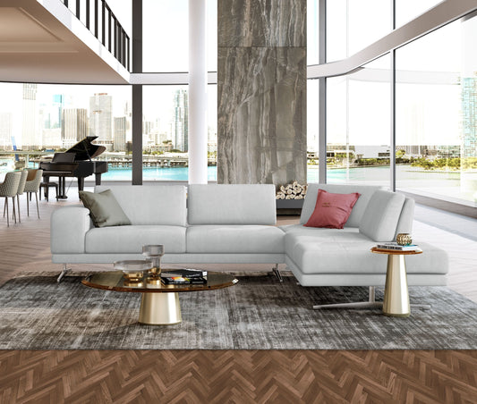 Coronelli Collezioni Mood - Contemporary Light Grey Leather Right Facing Sectional Sofa
