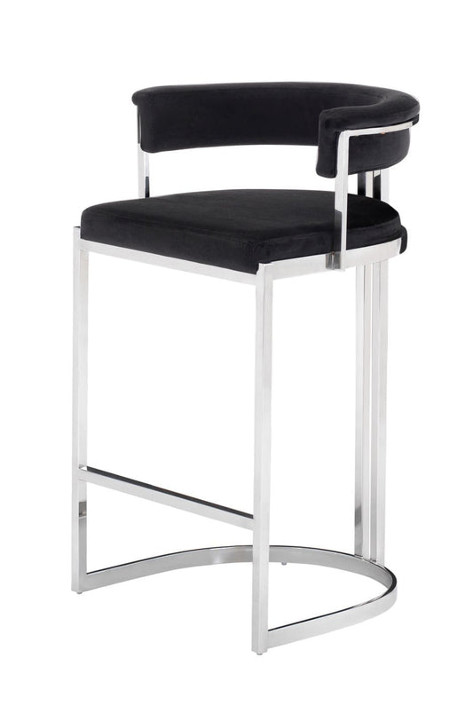 Modrest Munith - Modern Black Velvet & Stainless Steel Bar Chair