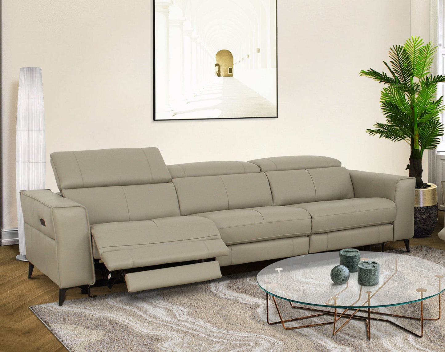 Divani Casa Nella - Modern Light Grey Leather Sofa w/ Electric Recliners