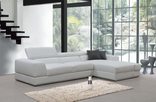 Divani Casa Pella Mini - Modern White Leather Right Facing Sectional Sofa