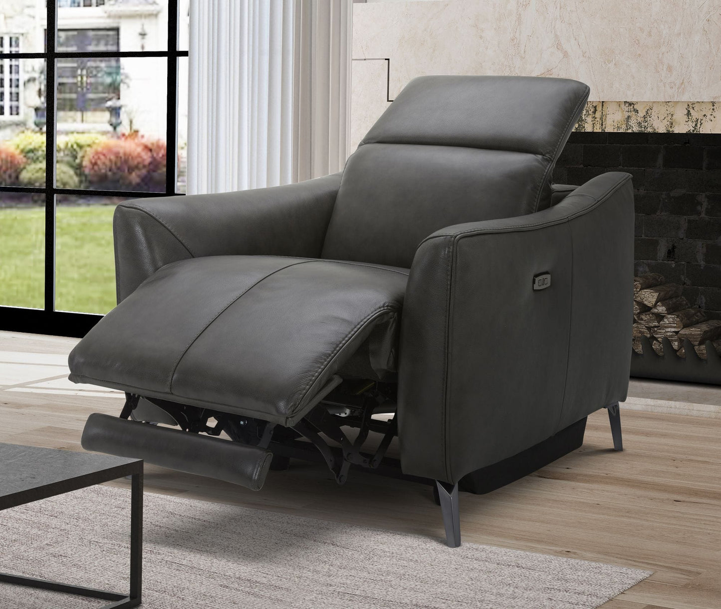 Divani Casa Prairie Dark Grey Leather Electric Recliner with Electric Headrest