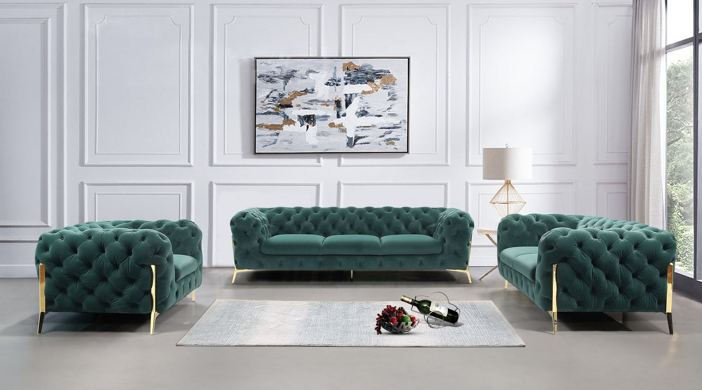 Divani Casa Quincey - Transitional Emerald Green Velvet Sofa Set