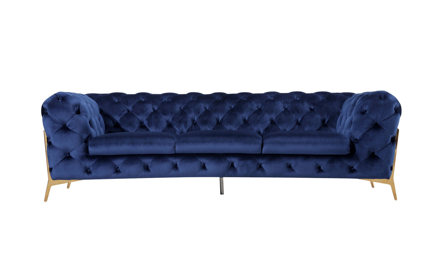 Divani Casa Quincey - Transitional Blue Velvet Sofa