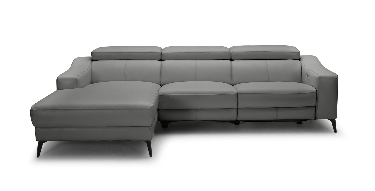 Modrest Rampart - Modern L-Shape LAF Grey Leather Sectional Sofa with 1 Recliner