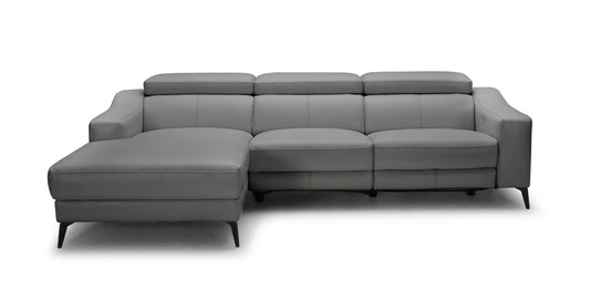 Modrest Rampart - Modern L-Shape LAF Grey Leather Sectional Sofa with 1 Recliner