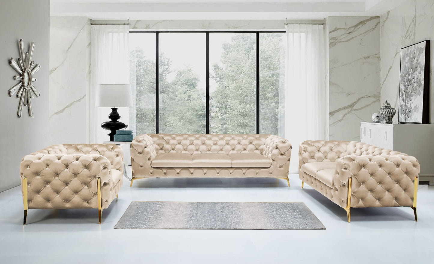 Divani Casa Sheila - Transitional Light Beige Fabric Sofa Set