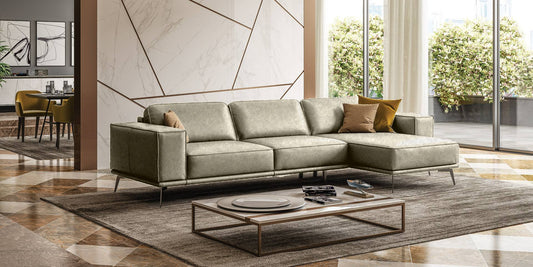 Coronelli Collezioni Soho - Italian Right Facing Grey Maya Cloud Leather Sectional Sofa