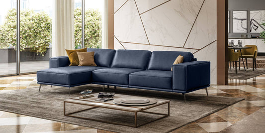 Coronelli Collezioni Soho - Italian Left Facing Maya Blue Leather Sectional Sofa