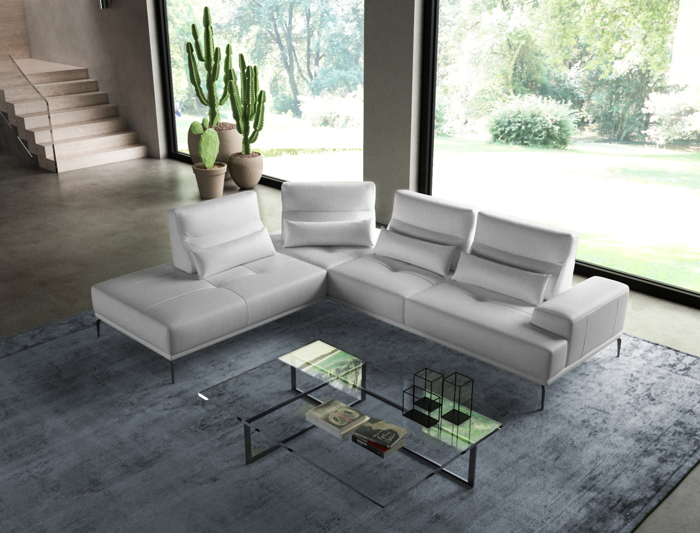 Coronelli Collezioni Sunset - Contemporary Italian White Leather Left Facing Sectional Sofa