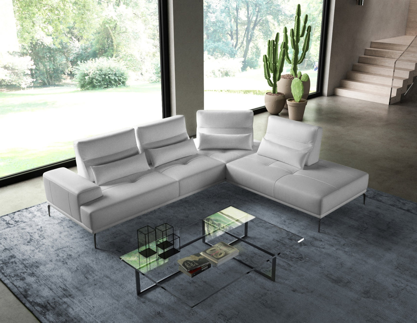 Coronelli Collezioni Sunset - Contemporary Italian White Leather Right Facing Sectional Sofa