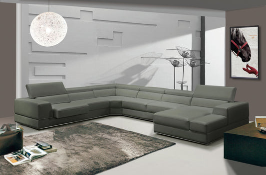 Divani Casa Pella - Modern Grey Italian Leather U Shaped Sectional Sofa