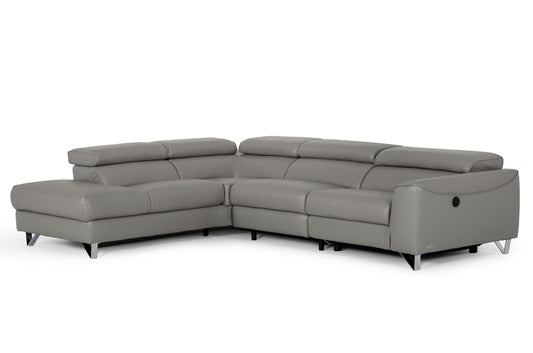 Divani Casa Versa - Modern Grey Teco-Leather Left Facing Sectional Sofa with Recliner
