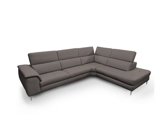 Coronelli Collezioni Viola - Italian Contemporary Grey Leather Right Facing Sectional Sofa