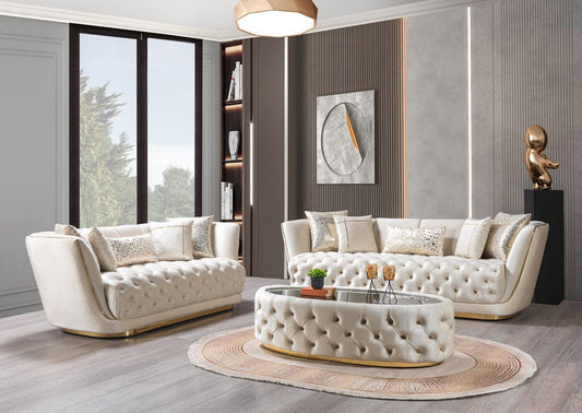 Daphne Ivory Velvet Sofa and Loveseat