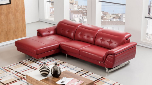 EK-L085 Red Italian Leather Sectional - Right Sitting