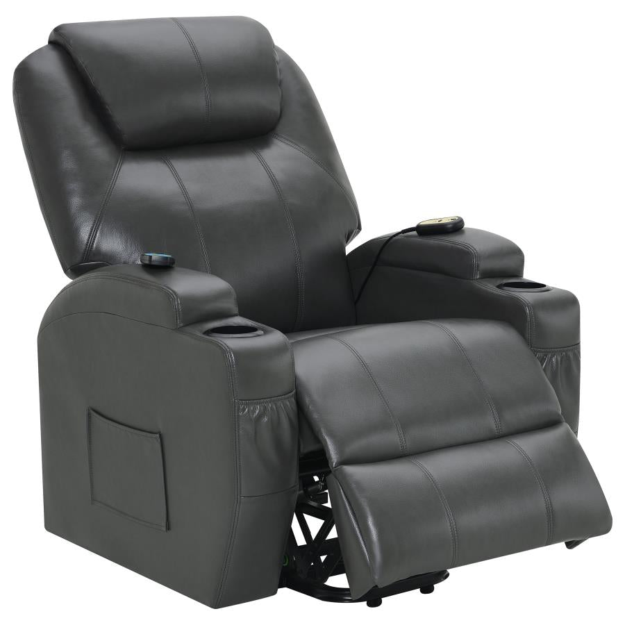 SANGER UPHOLSTERED POWER LIFT MASSAGE RECLINER CHARCOAL GREY