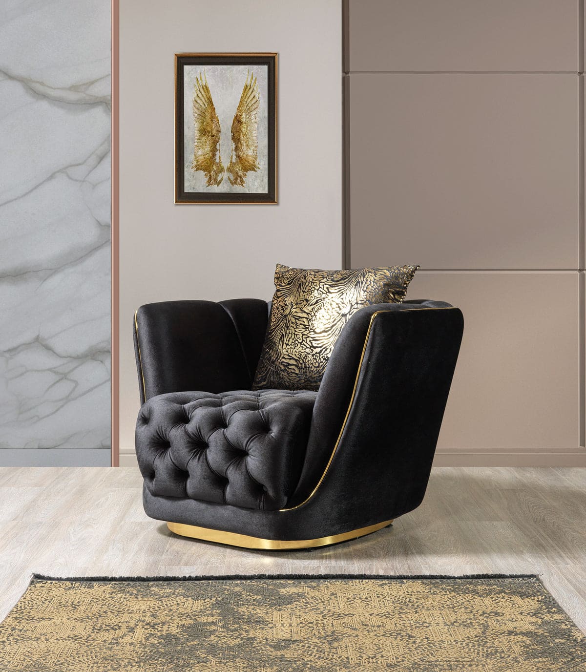 Daphne Black Velvet Sofa & Loveseat