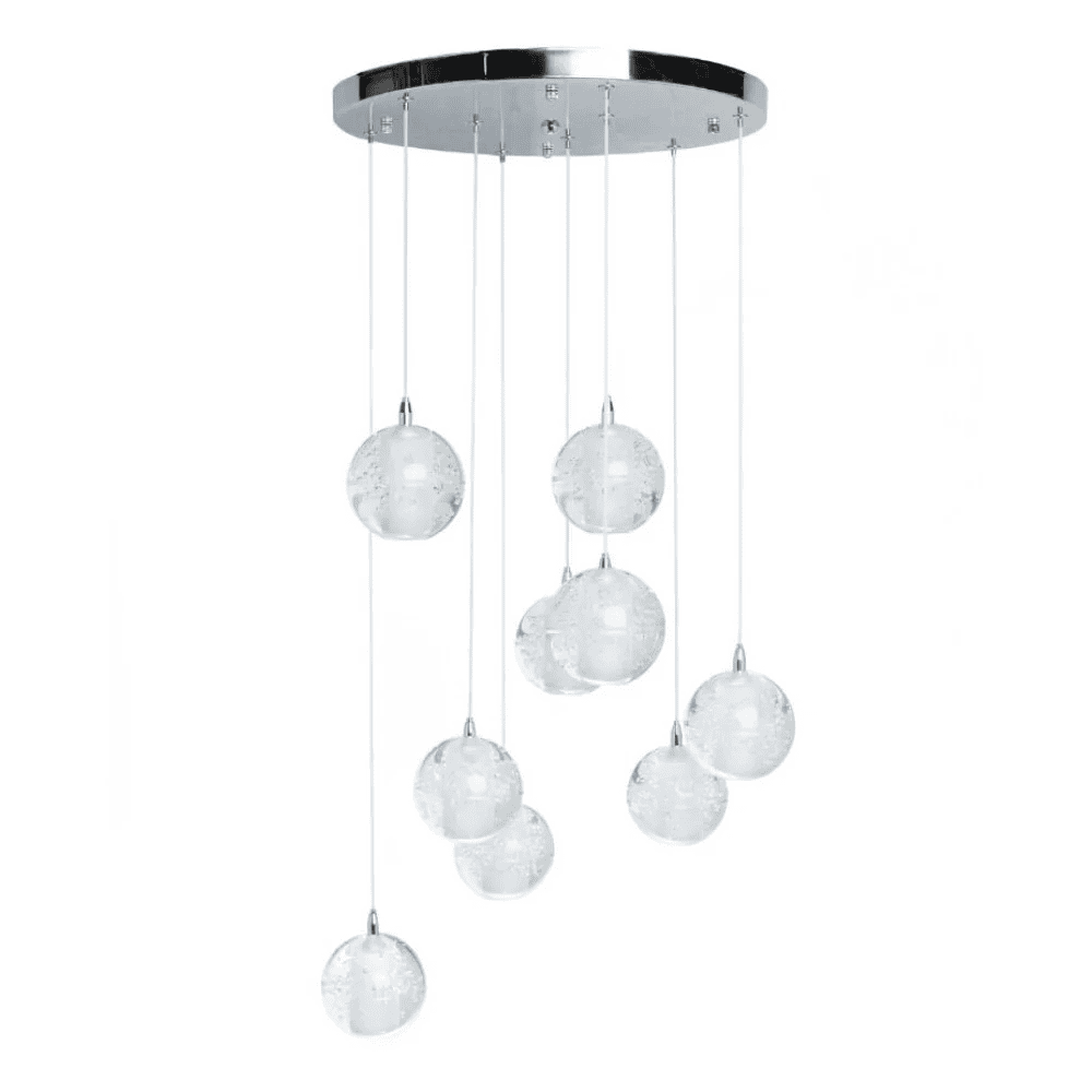 9 LIGHT CRYSTAL SPHERES CHANDELIER // ROUND CHROME CANOPY