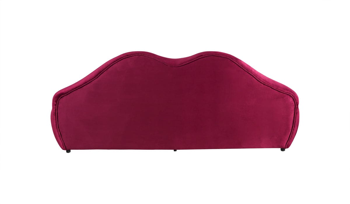 Lips Maroon Velvet Settee Loveseat 81"