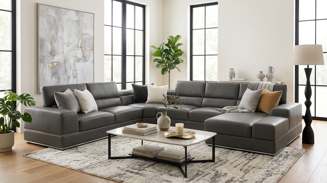 Nella Sectional Sofa | Italian Leather Match Dark Gray