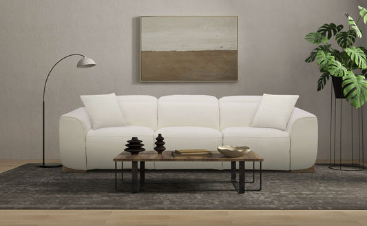 Modern Off-White Fabric Sofa With 2 Power Recliners