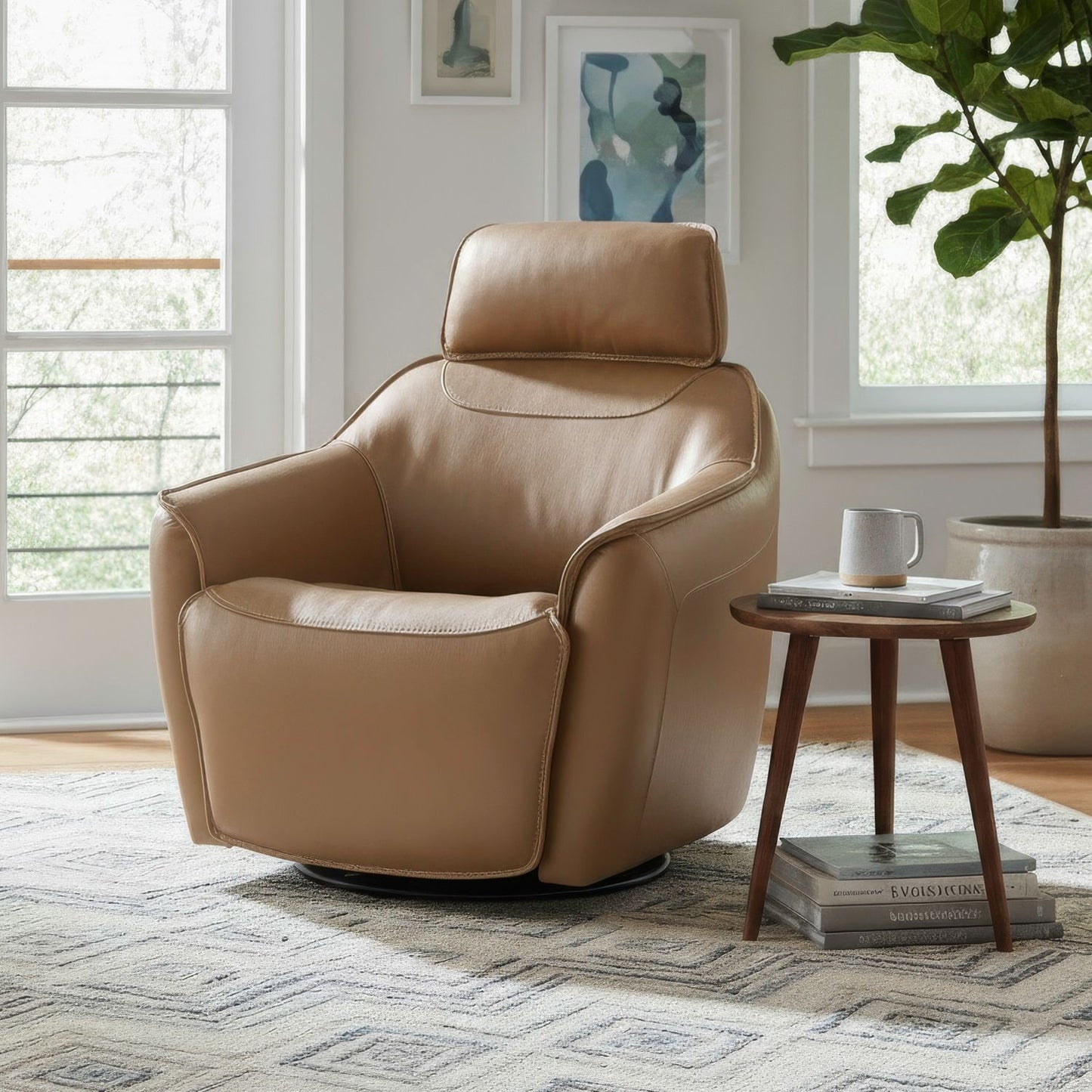 Darby Swivel Accent Chair w/ Power Foot & Tilt Butternut